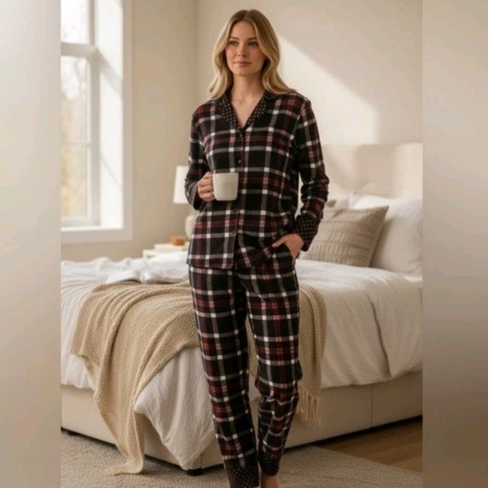 Vera Bradley Black and Red Plaid Pajama Set